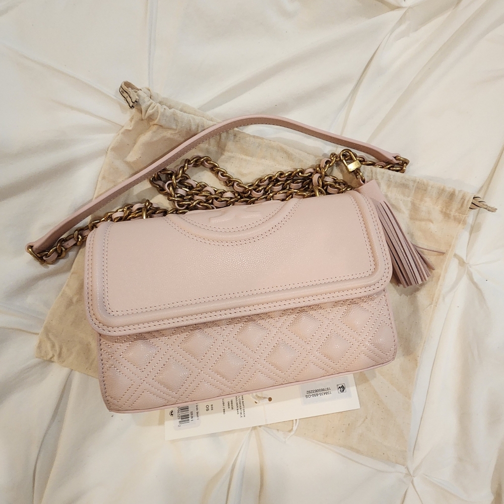 Tory Burch Pink Quilted Shoulder Bag with Gold Chain